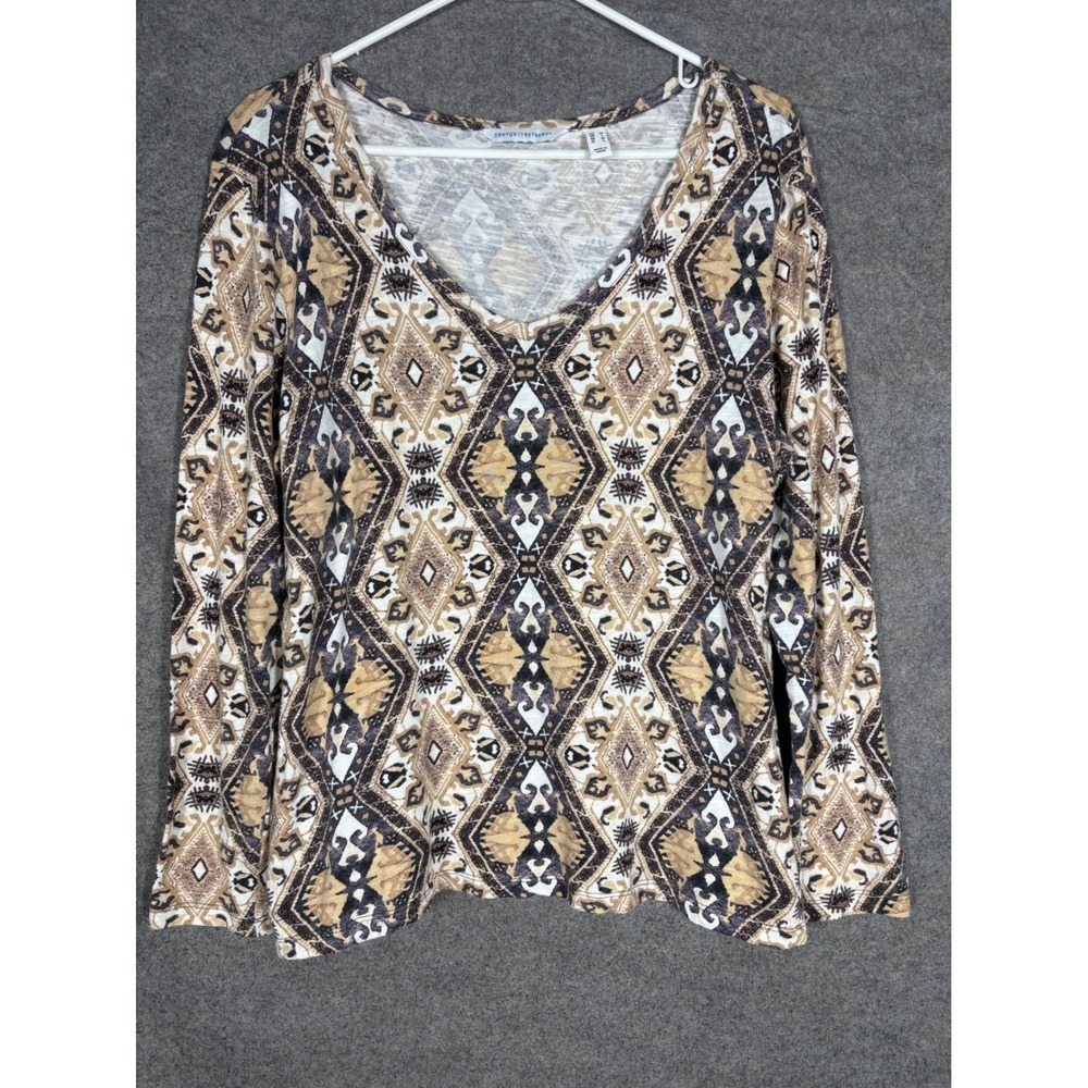 Canyon Retreat Womens Medium Long Sleeve V-Neck Southwestern Diamond‎ Print Top